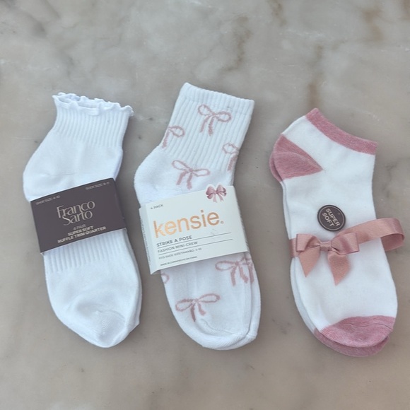 Kensie Luxe Bow Print Quarter Socks Franco Sarto Ruffle Trim 3 Pack Sz 4/10 - Picture 3 of 15